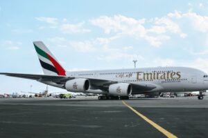 El Airbus A380 A6-EDA de Emirates poco antes de su retirada de servicio.