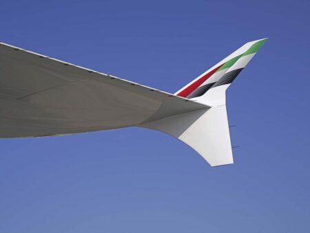 Interior del winglet con la bandera de Emiratos Árabes Unidos.