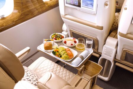 Asiento de turista premium en los Airbus A380 de Emirates.