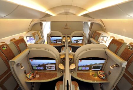 Actuales asientos de primera clase en los Airbus A380 de Emirates