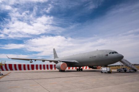 El cuarto A330 MRTT de Emiratos Árabes en Getafe poco antes de su entrega.