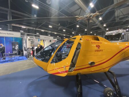 El helicóptero accidentado expuesto en European Rotors.