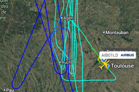 Trayectoria seguida por el A350F en su primer vuelo según los datos de FlightRadar24.