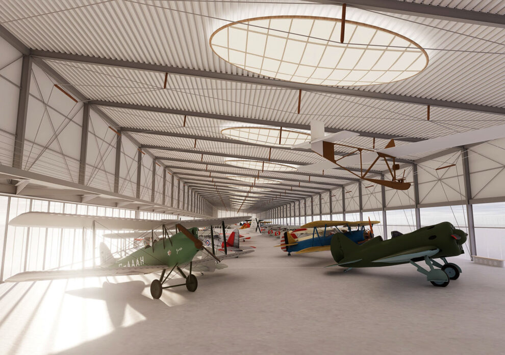 Aspecto interior que presentará el nuevo hangar museo de la FIO.