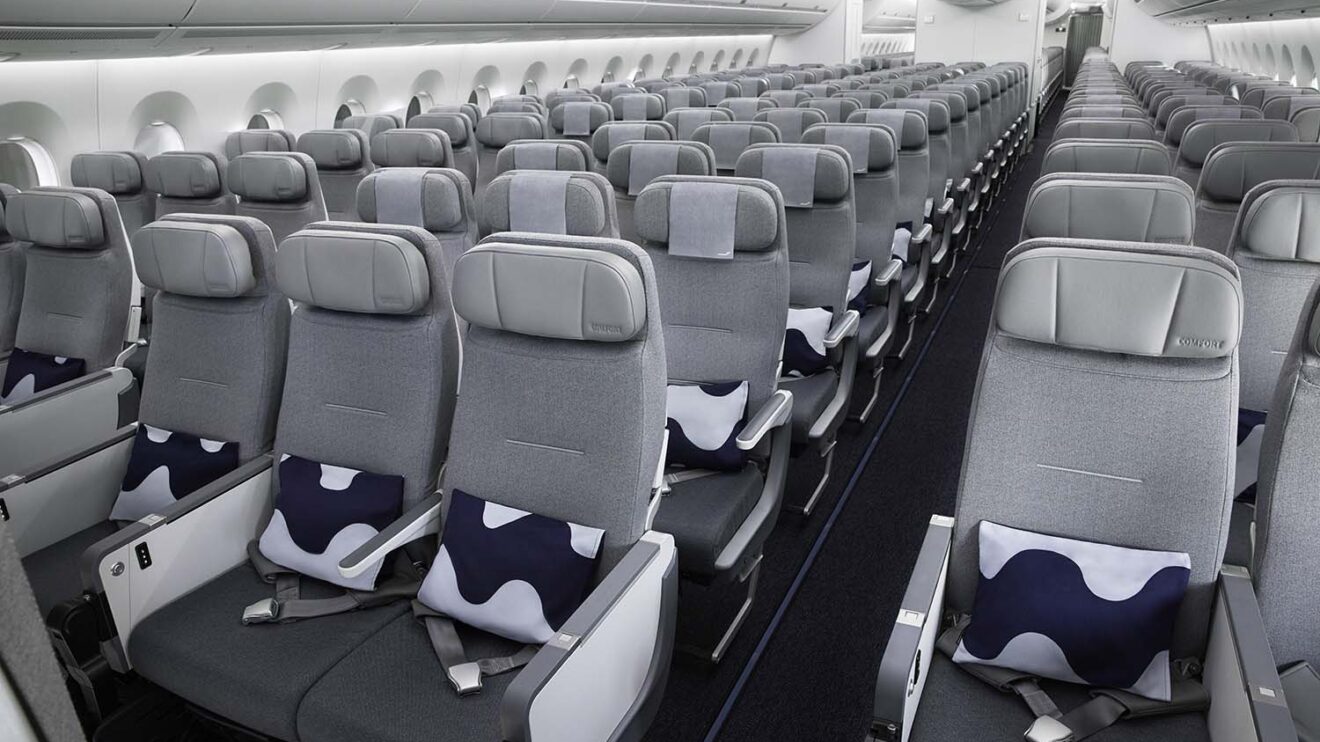 En los Airbus A350 la clase turista cuenta con filas de 9 asientos.