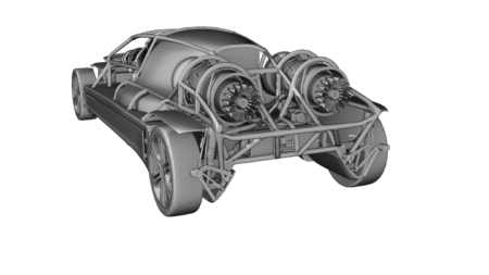Sin su carrocería, el Firenze Lanciare muestra su diseño tipo buggie extremo, con dos reactores.