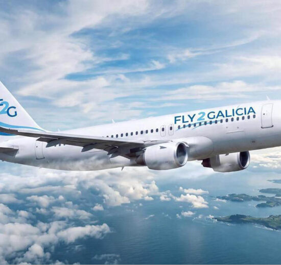 Ilustración de un A320 con los colores de Fly2Galicia.