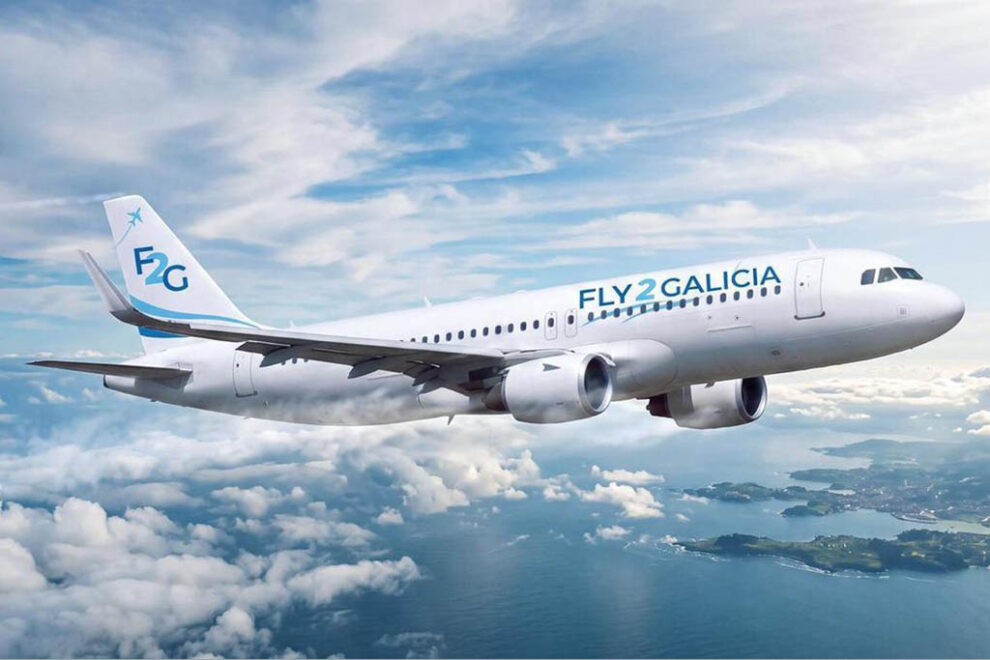 Ilustración de un A320 con los colores de Fly2Galicia.