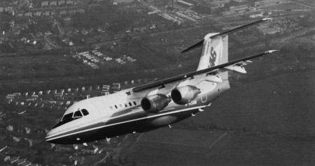El prototipo del BAe 146 en vuelo.