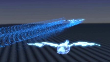 Imagen por ordenador que muestra la estela generada por un ganso en vuelo