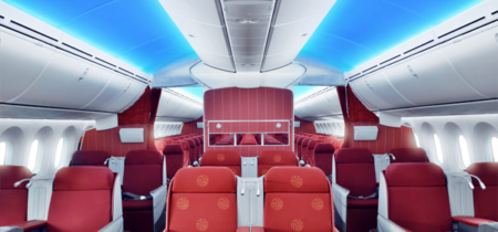 Asientos de clase business del Boeing 787 de Hainan Airlines.
