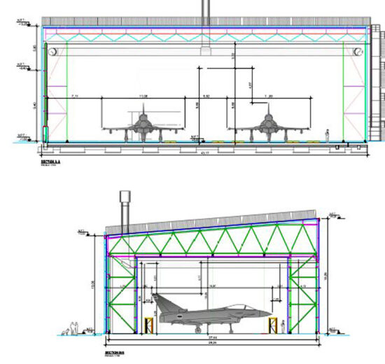 Plano preliminar del nuevo hangar para el Eurofighter en la Maestranza Aérea de Albacete.