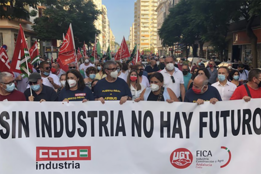 Manifestación en Cádiz en apoyo de la continuidad de la factoría de Airbus en Puerto Real.