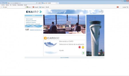 Pantalla de acceso a la aplicación de plan de vuelo por internet de Enaire.