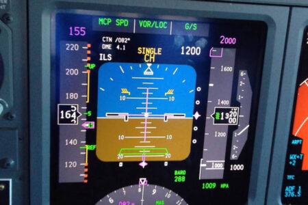 Indicación de un ILS en un Boeing 737.