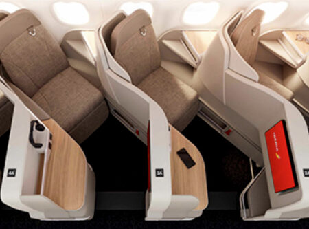 Asientos de clase business en los Airbus A321XLR de Iberia.