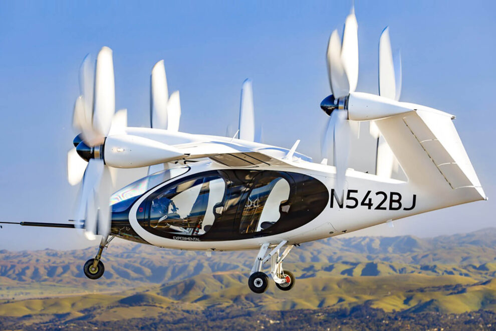 Uno de los prototipos del eVTOl de Joby durante uan prueba de vuelo autónomo.