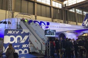 Presentación del primer Airbus A320 de Joon en París.