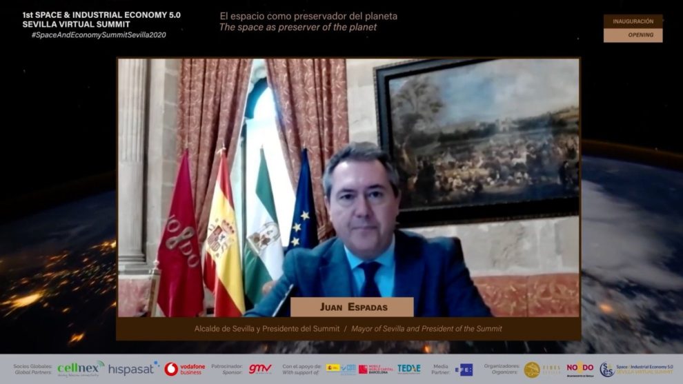 Juan Espadas, alcalde de Sevilla, durante su intervención en la inauguración del 1st Space & Industrial Economy 5.0 Sevilla Virtual Summit.