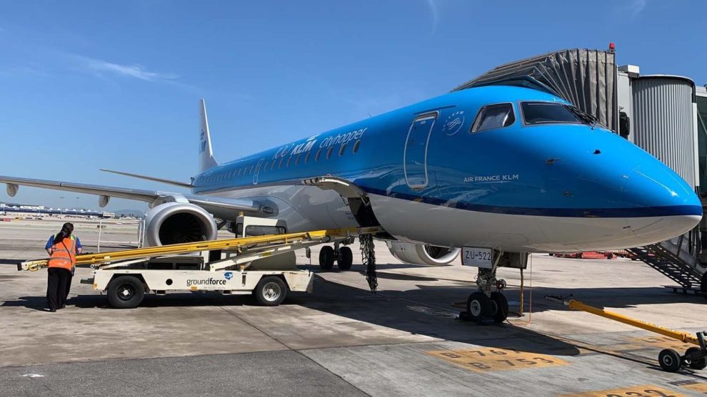 Primer vuelo de KLM llegado a Barcelona tras el reinicio de vuelos .