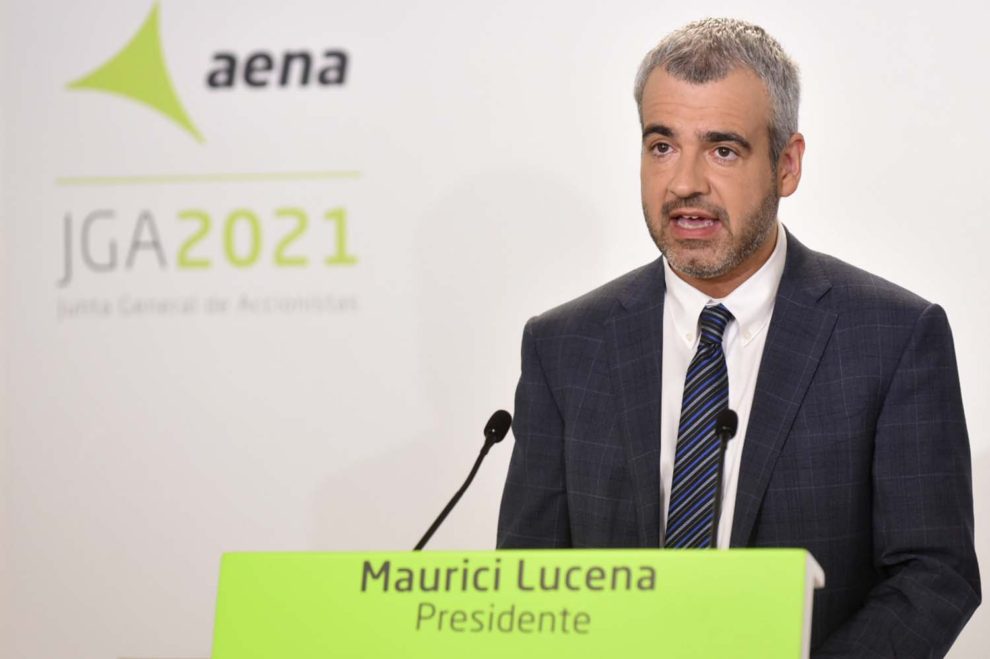 Maurici Lucena, presidente de Aena durante su intervención en la Junta de Accionistas 2021.