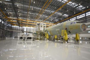 Hangar de montaje de los aviones de la familia A320 de Airbus en Mobile.