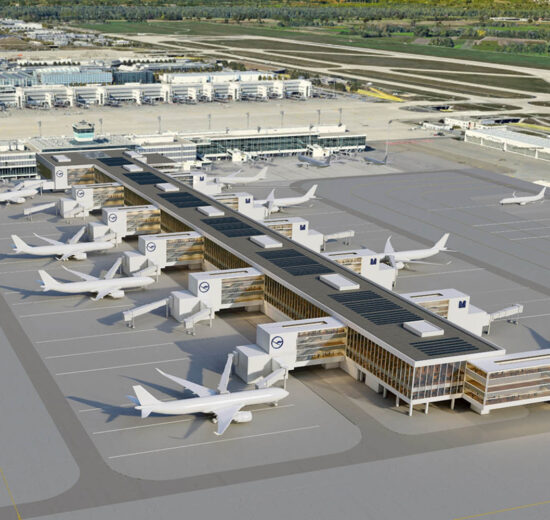 Aspecto que ofrecerá, desde 2035, el satélite de la T2 del aeropuerto de Múnich.