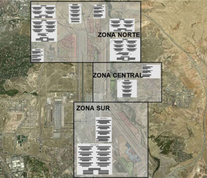Plano con el actual y futuros parques fotovoltáicos del aeropuerto de Madrid-Barajas.