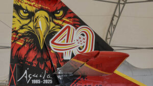 Cola del C-101 decorado para celebrar los 40 años de la Patrulla Águila.