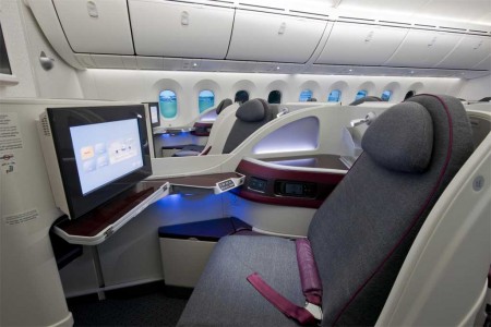La cabina del B-787 de Qatar destaca por su alto nivel de calidad. Imagen de la clase business.