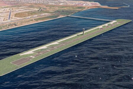 Propuesta de la pista en una isla para el aeropuerto de Barcelona.