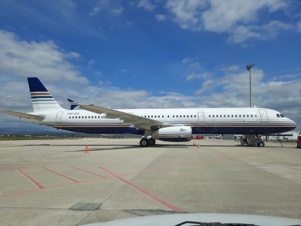 El Airbus A321 de Privilege Style a su llegada a Palma de Mallorca.