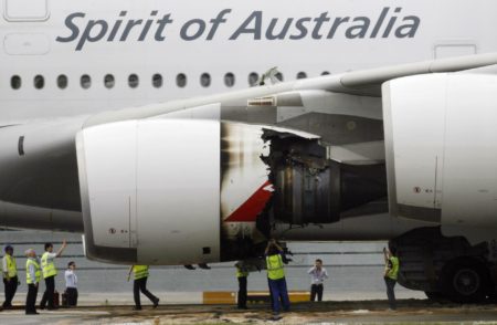El motor del A380 de Qantas que explotó en vuelo al despegar de SIngapur.