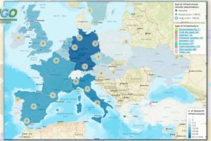 Mapa online generado por el proyectyo RINGO del catálogo de centros tebcnológicos aeronáuticos en Europa.