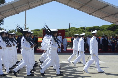 Desfile de las tropas frente al rey y demás autoridades e invitados.