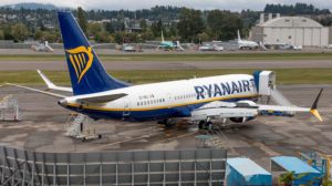 Boeing 737 MAX dee Ryanair en las instalaciones de Boeing en Boeing Field.