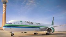 Imagen digital que representa a un Boeing 787 con los nuevos colores de Saudia.