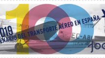 Sello de dedicado por Correos de España al centanario de la aviación comercial en Españ.