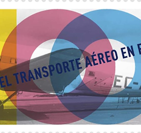 Sello de dedicado por Correos de España al centanario de la aviación comercial en Españ.