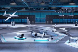 Propuesta de Siemens de cómo pdría ser una futura factoría aeronáutica digital.