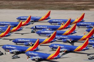 Aviones Boeing 737 MAX de Southwest aparcados desde la paralización en tierra del modelo.