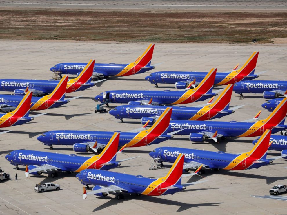 Aviones Boeing 737 MAX de Southwest aparcados desde la paralización en tierra del modelo.
