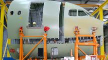 Las tres secciones que forman el morro del Airbus A321XLR producidas pòr Stelia.