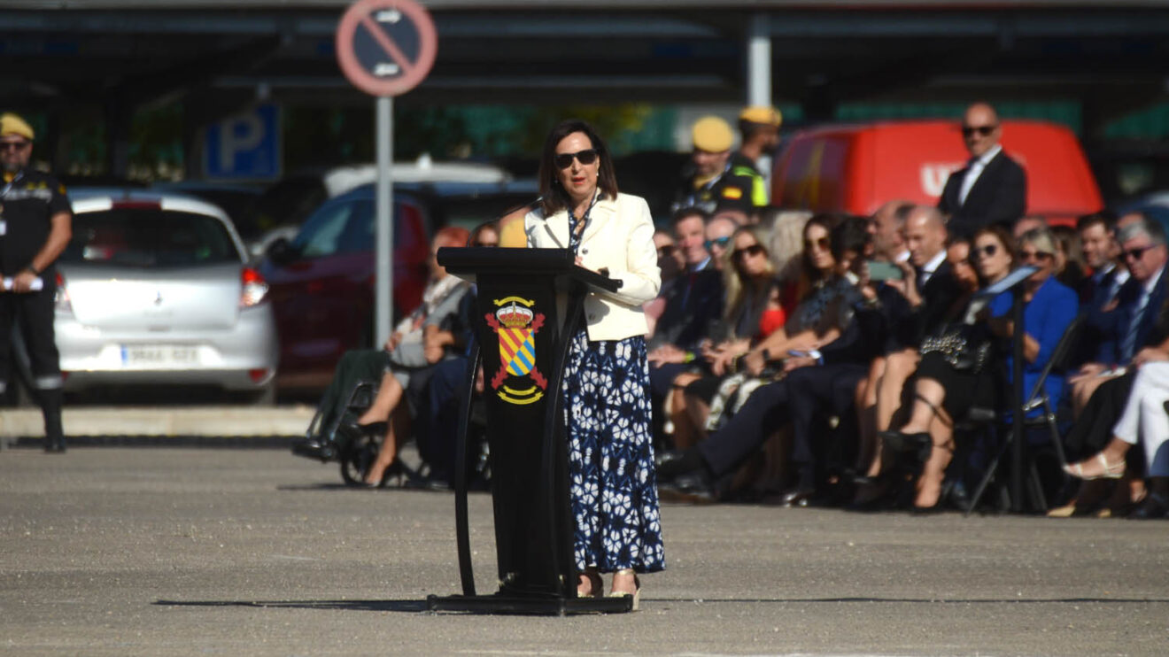 Margarita Robles, ministra de Defensa, durante su intervención en el 20 aniversario de la UME.