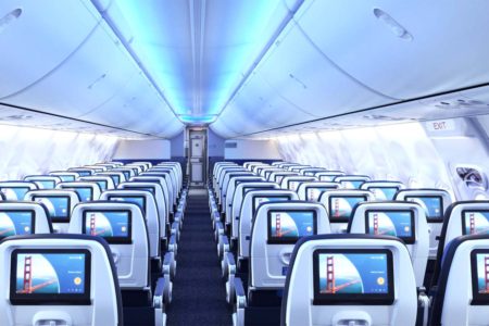 Nueva cabina de pasaje en los Boeing 737 MAX que United ha comenzado a recibir.