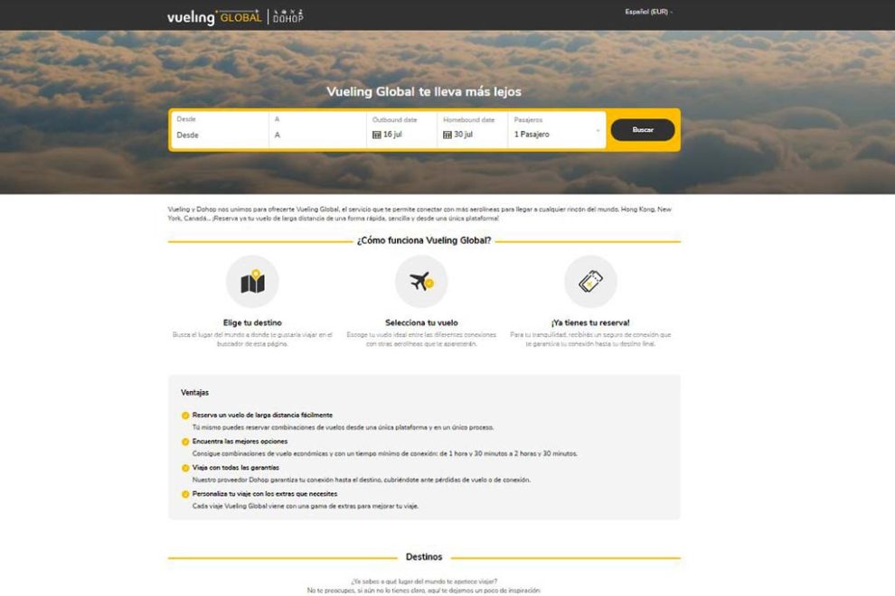 Captura de pantalla de la web de Vueling Global.