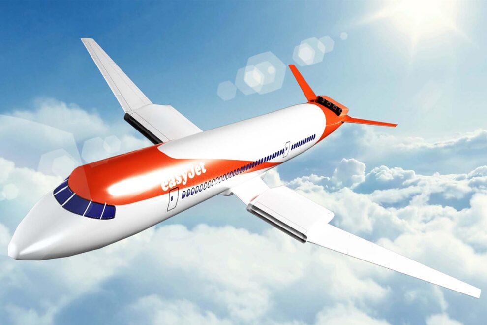 Diseño conceptual de un avión eléctrico con colores de Easyjet.