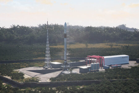 Aspecto que ofrecerá la zona de lanzamientos del Miura 5 en Kourou.