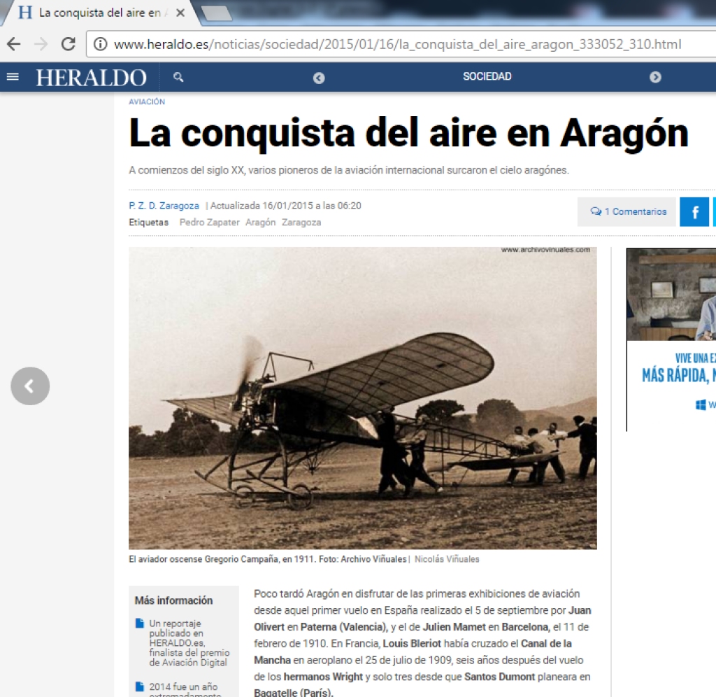 Un artículo sobre la aviación en Aragón gana este año el premio de periodismo aeronáutico de Aviación Digital.