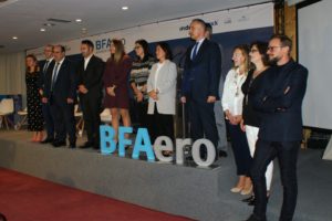 Autoridades y directivos de las empresas relacionadas con BFAero en la presentación de la segunda convocatortia de plazas para la aceleradora.